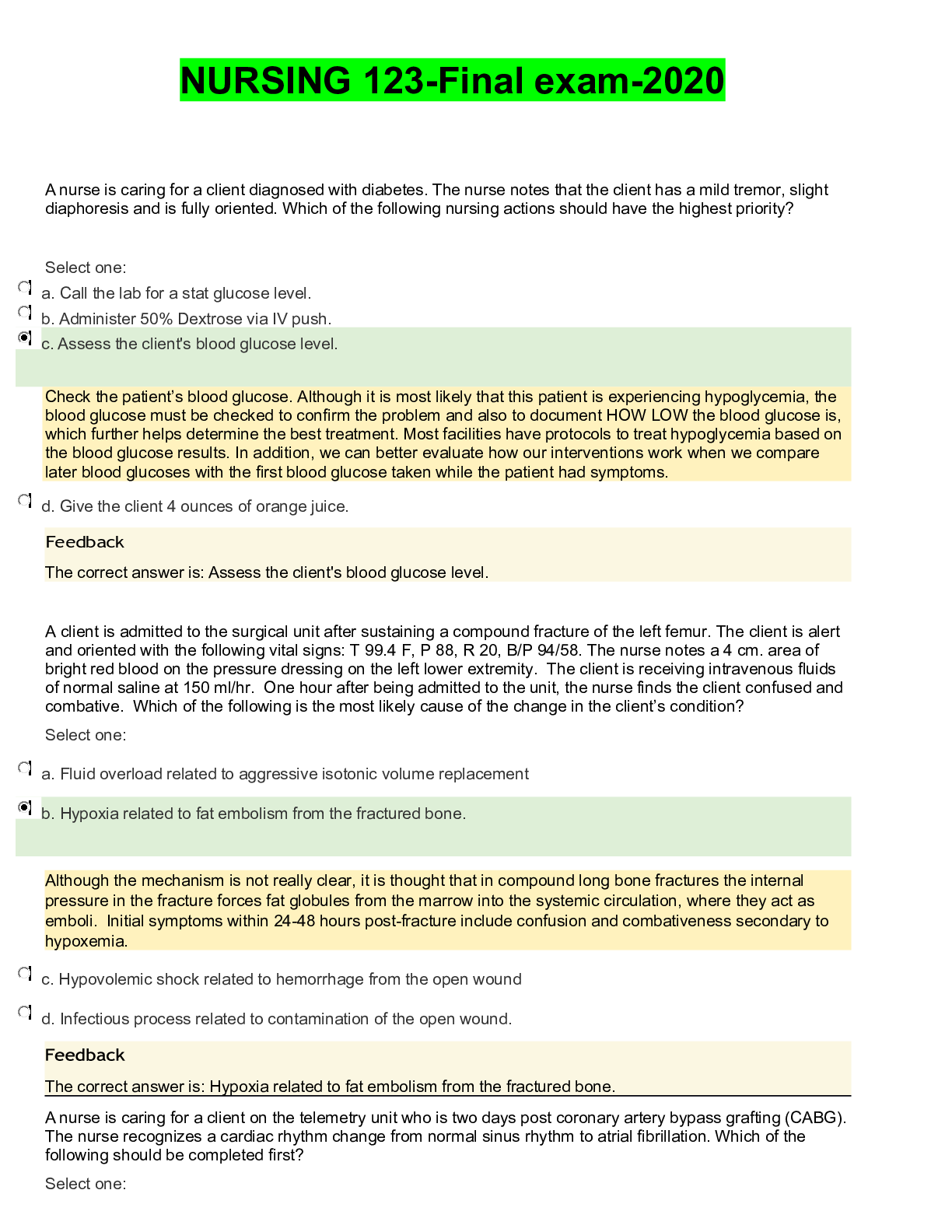 Preview image of NURSING 123-Final exam-2020 document